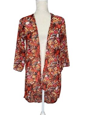 Say What Floral Sheer Kimono Robe  Rust Multi Women’s Size XS